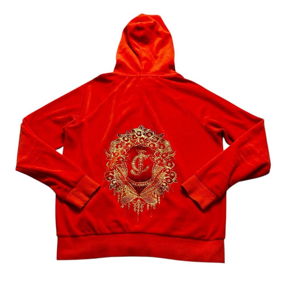 Y2K Juicy Couture Coco Red Velour Tracksuit jacket gold-toned rhinestone Sz S